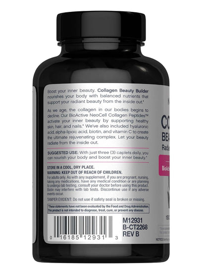NeoCell Collagen Beauty Builder | 150 Caplets | Grass Fed BioActive Peptides | with Biotin and Hyaluronic Acid | Radiant Skin & Strong Nails Supplement - PrimeBioHealth - canada supplements