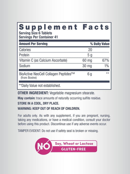 NeoCell Collagen Peptides | 250 Tablets | with Vitamin C | Grassfed Supplement | Hair, Skin, & Nails | for Women and Men - PrimeBioHealth - canada supplements