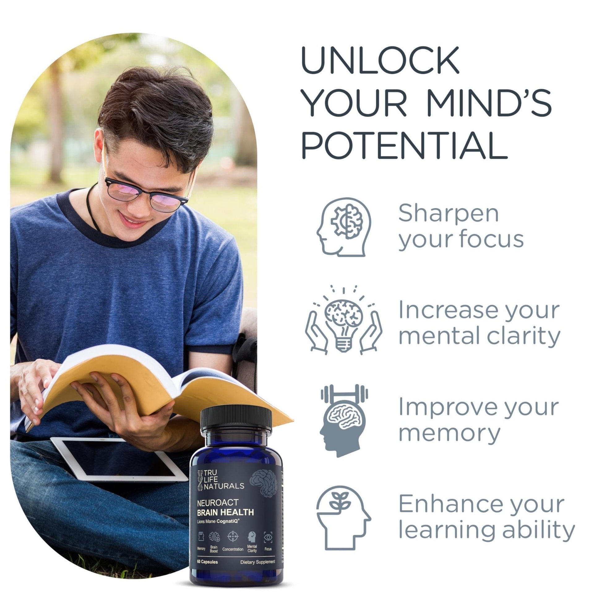 NEUROACT Brain Health Memory, Focus, Concentration, Mental Clarity with CognatiQ, Vitamin B3 & B6 | Manage Stress & Elevate Mood | Holistic Brain Health Formula, Sustained Energy & Well Being - PrimeBioHealth - canada supplements