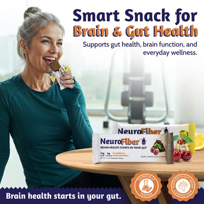NeuroFiber Prebiotic High Fiber Bars – Gut Health, Bowel Regularity & Brain Function Support – Plant-Based, Gluten Free, Vega - PrimeBioHealth - canada supplements
