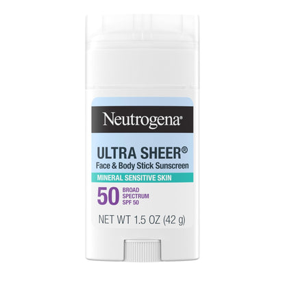 Neutrogena Ultra Sheer Dry Touch SPF 50 Mineral Sunscreen Stick for Sensitive Skin, Zinc Oxide, Body & Face Sunscreen - PrimeBioHealth - canada supplements
