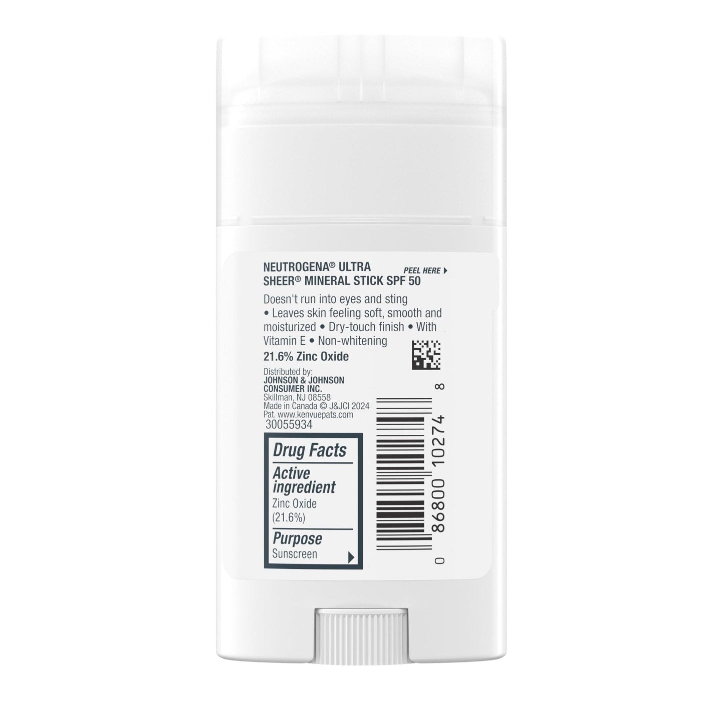 Neutrogena Ultra Sheer Dry Touch SPF 50 Mineral Sunscreen Stick for Sensitive Skin, Zinc Oxide, Body & Face Sunscreen - PrimeBioHealth - canada supplements