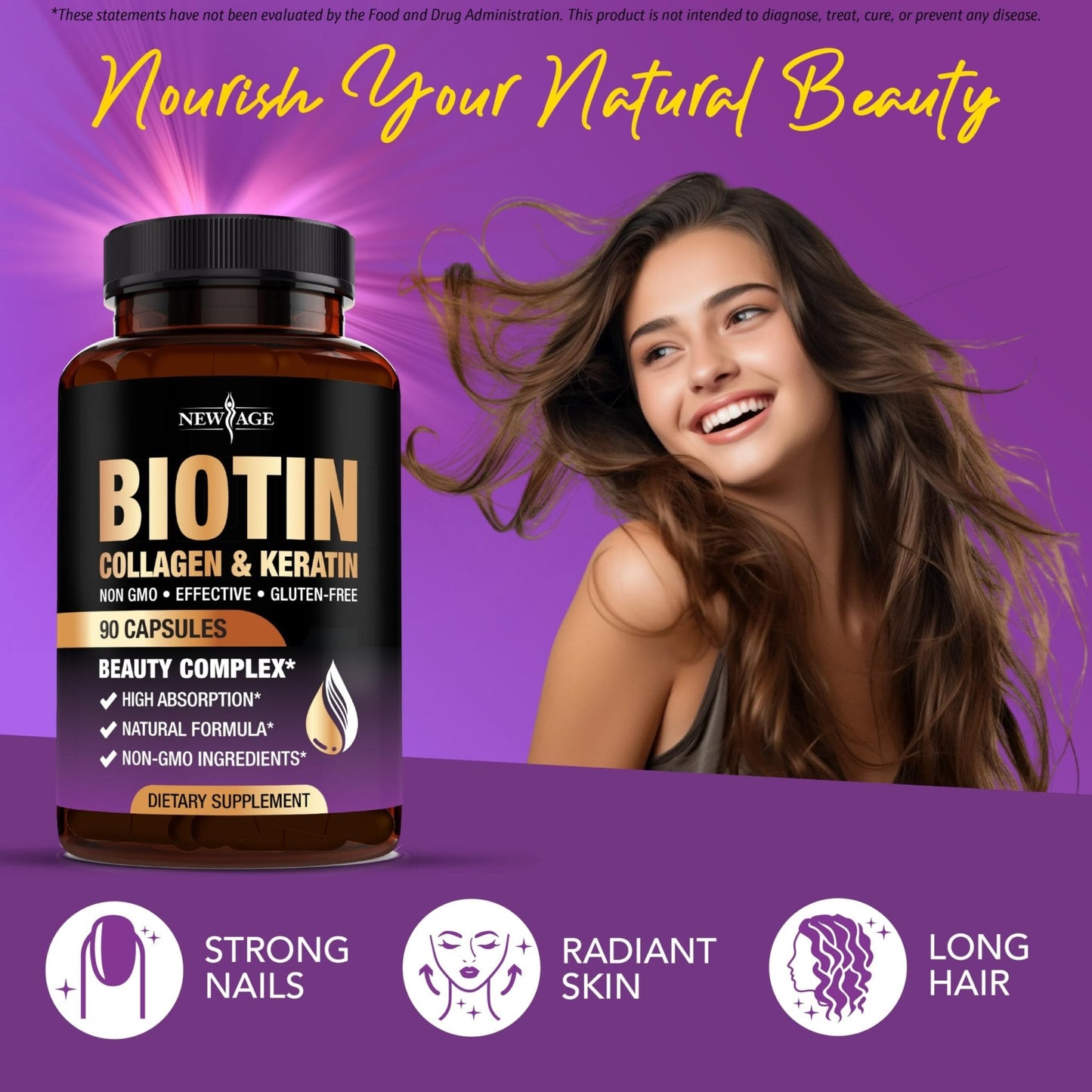 NEW AGE Biotin Collagen Keratin Hyaluronic Acid - 50,000mcg Hair Growth Vitamins for Men and Women, Nails, Hair, Skin Vitamins and DHT Blocker with Vitamin E Folic - PrimeBioHealth - canada supplements