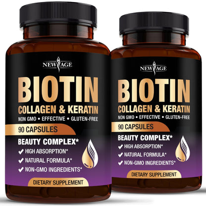 NEW AGE Biotin Collagen Keratin Hyaluronic Acid - 50,000mcg Hair Growth Vitamins for Men and Women, Nails, Hair, Skin Vitamins and DHT Blocker with Vitamin E Folic - PrimeBioHealth - canada supplements