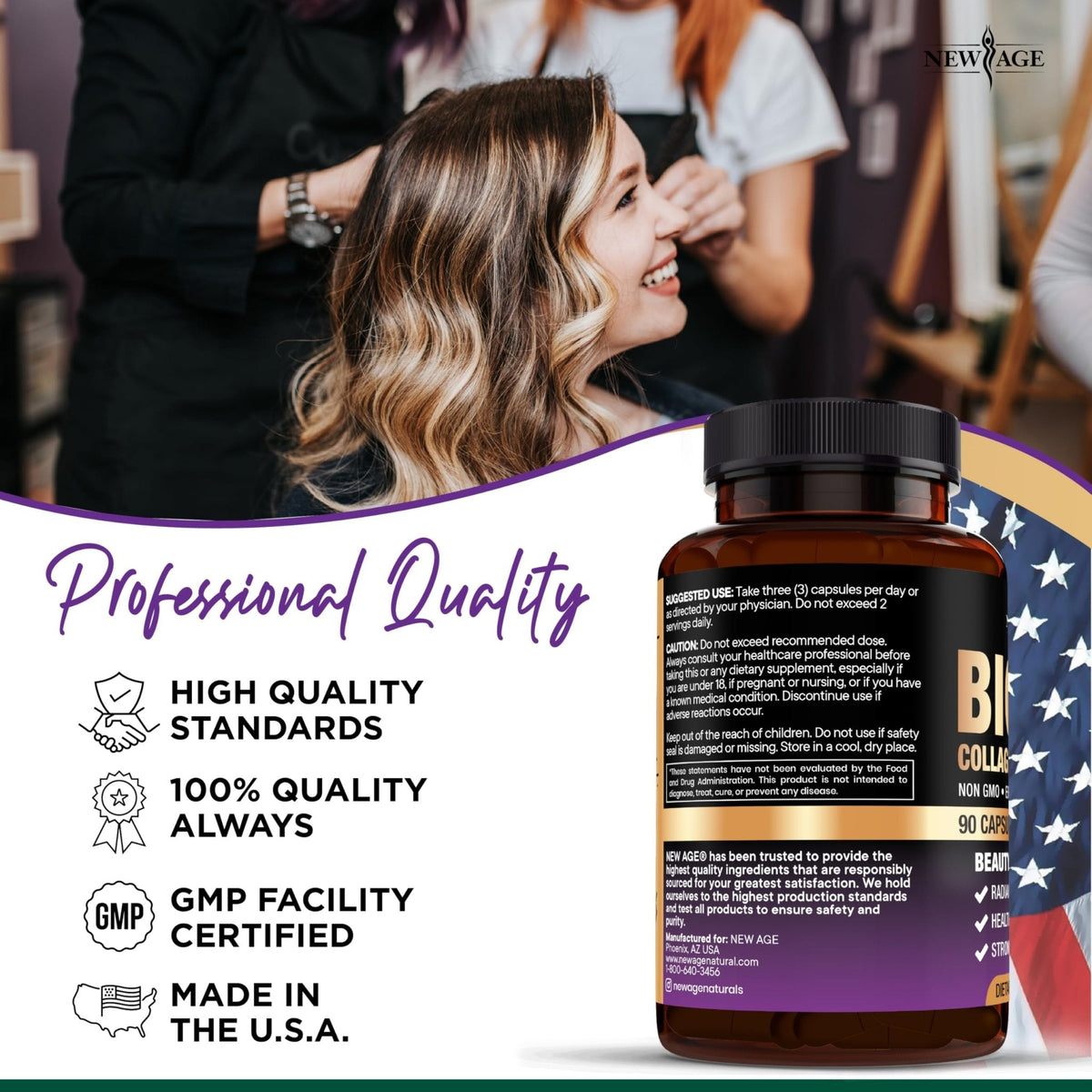 NEW AGE Biotin Collagen Keratin Hyaluronic Acid - 50,000mcg Hair Growth Vitamins for Men and Women, Nails, Hair, Skin Vitamins and DHT Blocker with Vitamin E Folic - PrimeBioHealth - canada supplements