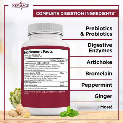 NEW AGE Digestive Enzymes for Gut Health - Probiotic Multi Enzymes with Prebiotics and Probiotics with Lipase for Women and Men for Digestive Health, - PrimeBioHealth - canada supplements