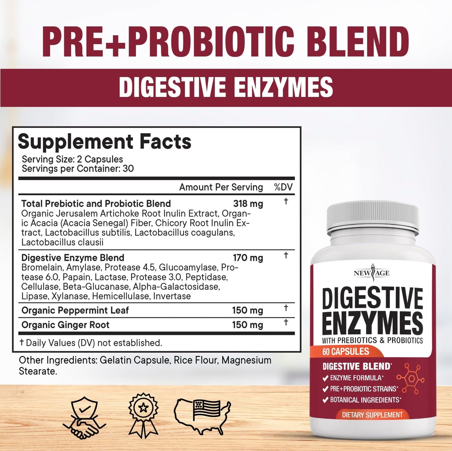 NEW AGE Digestive Enzymes for Gut Health - Probiotic Multi Enzymes with Prebiotics and Probiotics with Lipase for Women and Men for Digestive Health, - PrimeBioHealth - canada supplements