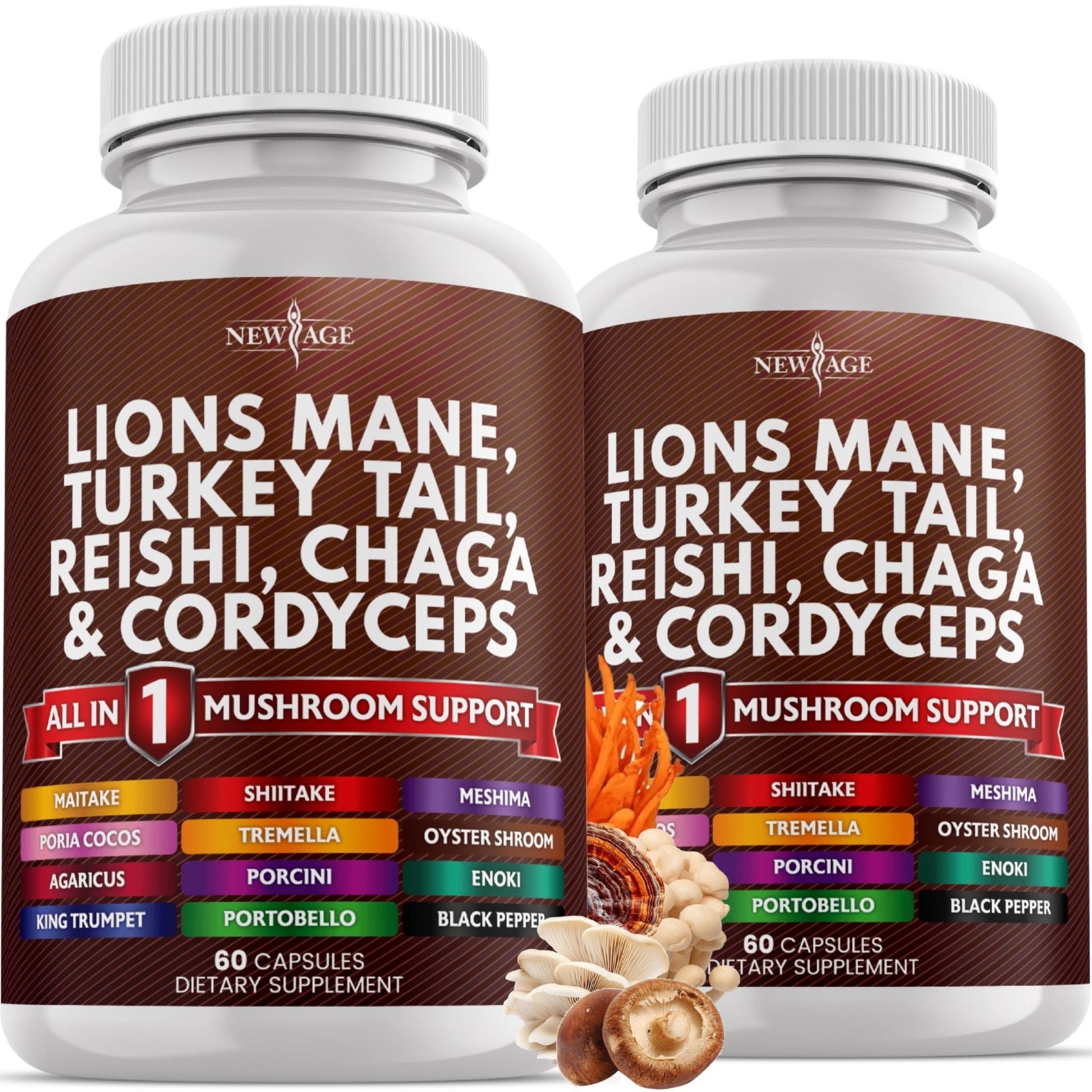 NEW AGE Lions Mane Mushroom Supplement with Turkey Tail Reishi Cordyceps Chaga with Marshmallow Root - 120 Count - PrimeBioHealth - canada supplements