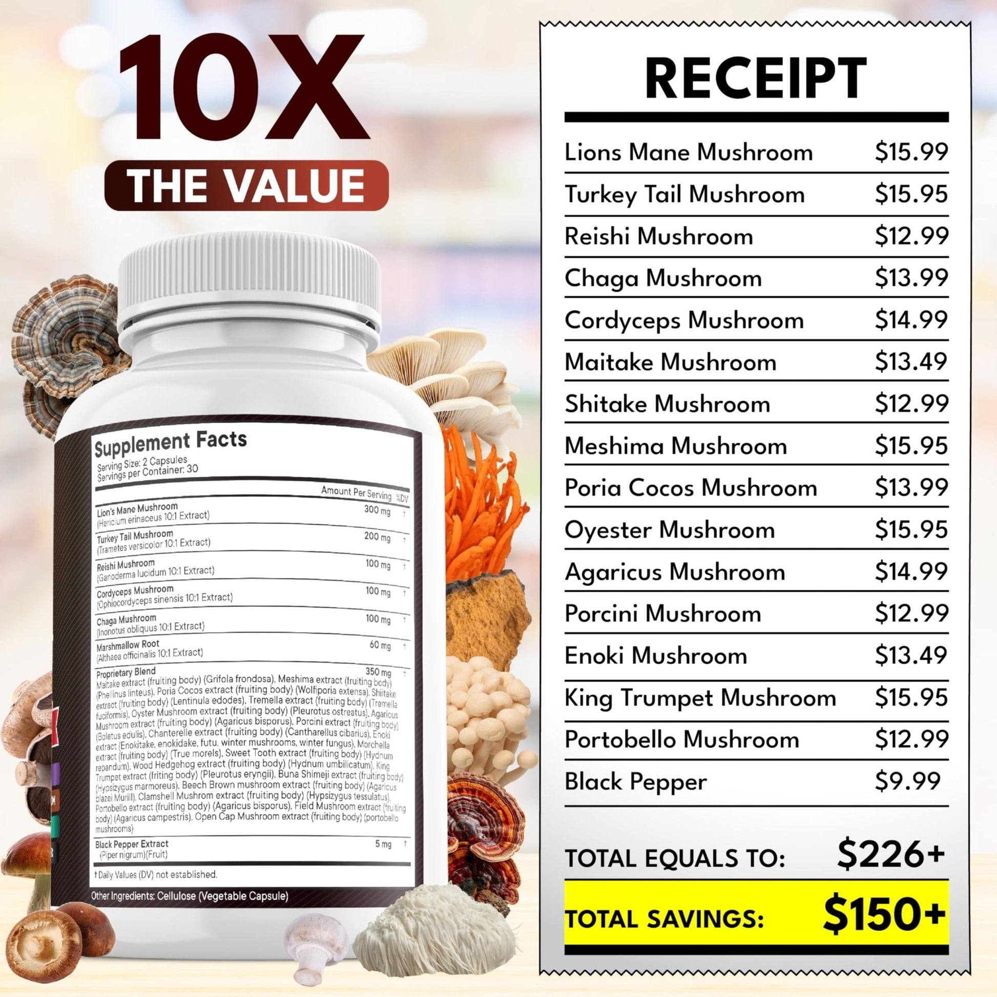 NEW AGE Lions Mane Mushroom Supplement with Turkey Tail Reishi Cordyceps Chaga with Marshmallow Root - 120 Count - PrimeBioHealth - canada supplements
