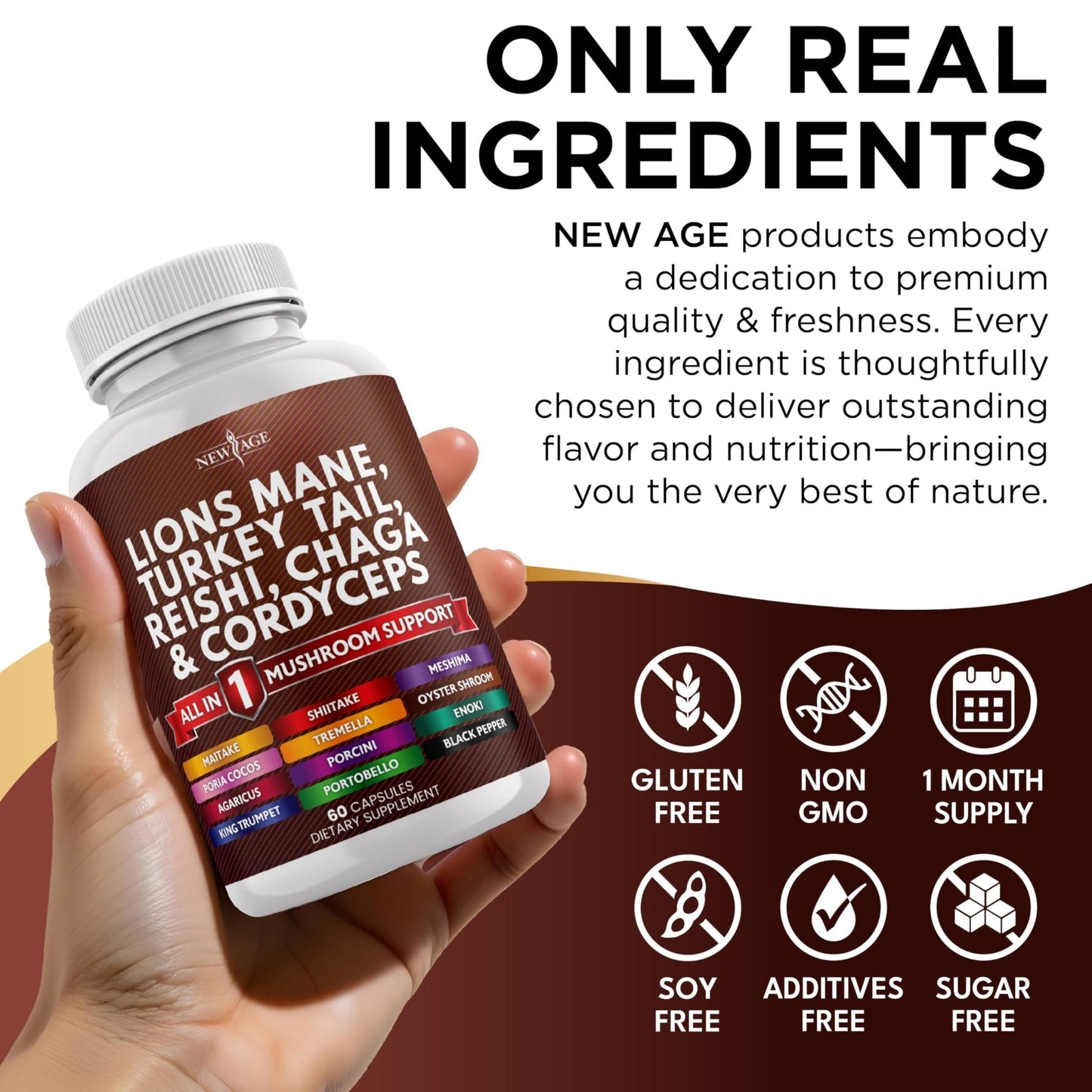 NEW AGE Lions Mane Mushroom Supplement with Turkey Tail Reishi Cordyceps Chaga with Marshmallow Root - 120 Count - PrimeBioHealth - canada supplements