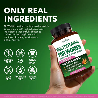NEW AGE Multivitamin for Women - B-Complex, Whole Foods, Hair Support, Iron - All in1 Womens Multivitamin - PrimeBioHealth - canada supplements