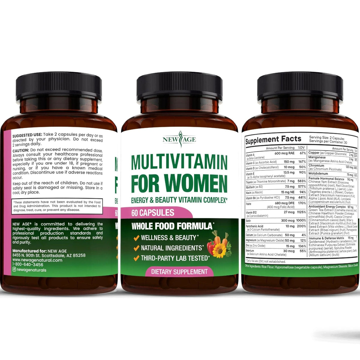 NEW AGE Multivitamin for Women - B-Complex, Whole Foods, Hair Support, Iron - All in1 Womens Multivitamin - PrimeBioHealth - canada supplements