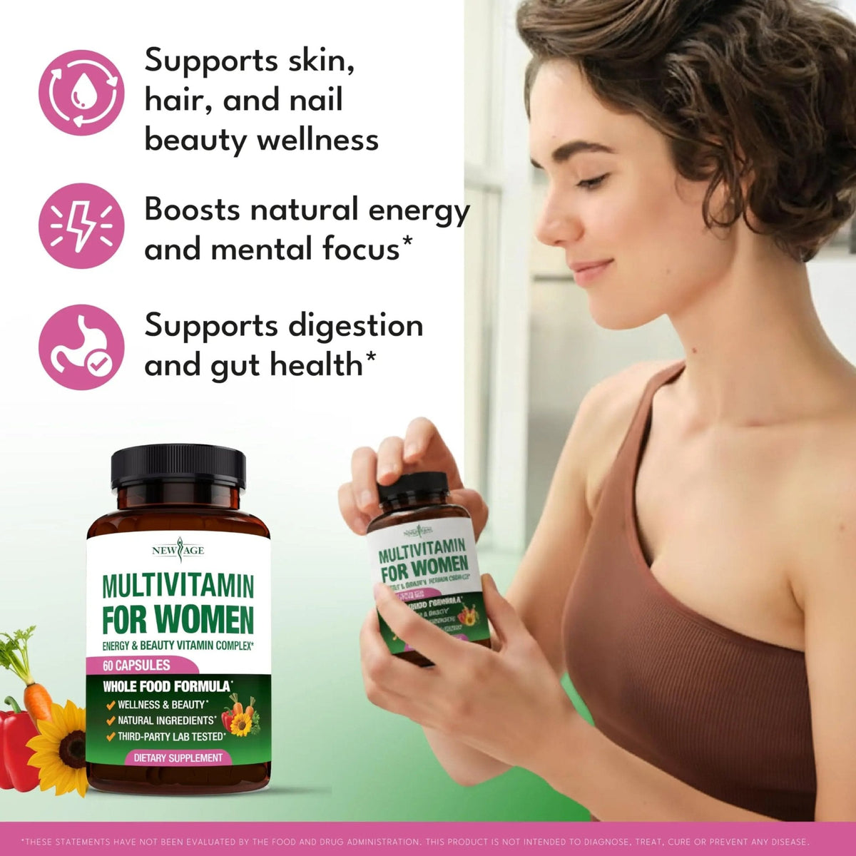 NEW AGE Multivitamin for Women - B-Complex, Whole Foods, Hair Support, Iron - All in1 Womens Multivitamin - PrimeBioHealth - canada supplements