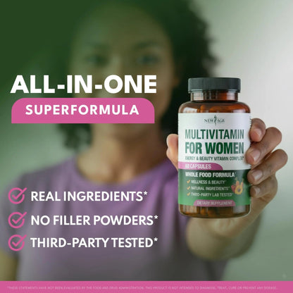 NEW AGE Multivitamin for Women - B-Complex, Whole Foods, Hair Support, Iron - All in1 Womens Multivitamin - PrimeBioHealth - canada supplements