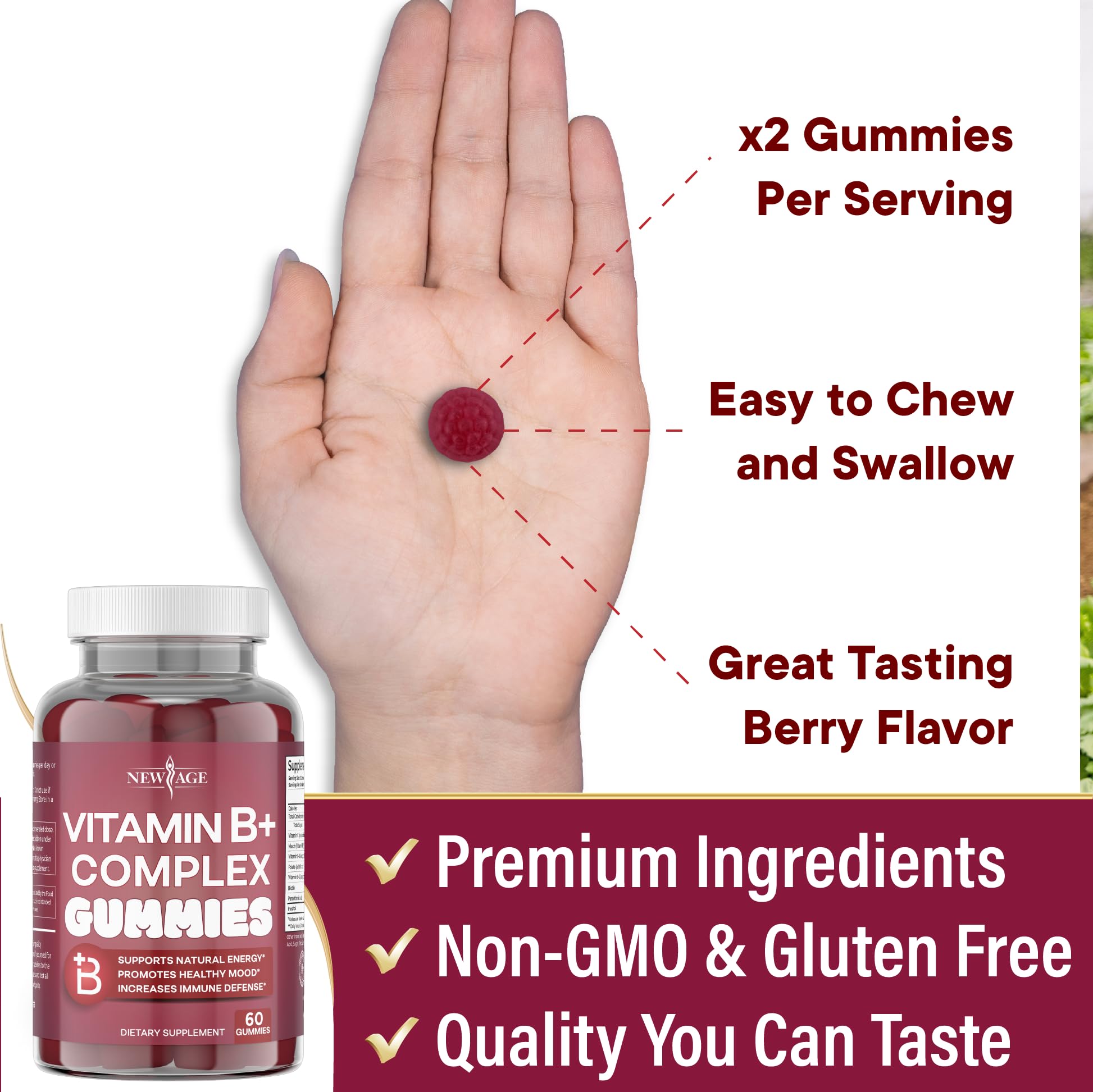 NEW AGE Vitamin B Complex Gummies with Vitamin B3, B6, & B12 – with Biotin, Folic Acid & Vitamin C – Gluten-Free, Vegan - PrimeBioHealth - canada supplements