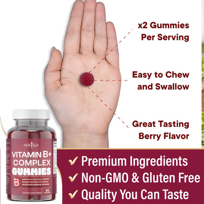 NEW AGE Vitamin B Complex Gummies with Vitamin B3, B6, & B12 – with Biotin, Folic Acid & Vitamin C – Gluten-Free, Vegan - PrimeBioHealth - canada supplements