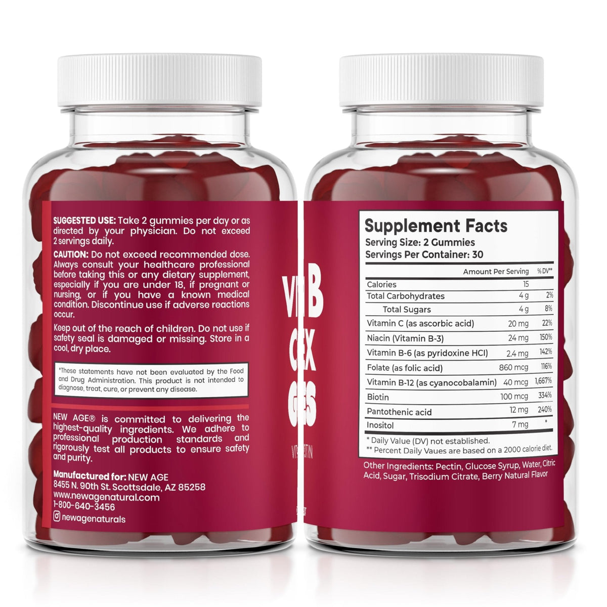 NEW AGE Vitamin B Complex Gummies with Vitamin B3, B6, & B12 – with Biotin, Folic Acid & Vitamin C – Gluten-Free, Vegan - PrimeBioHealth - canada supplements