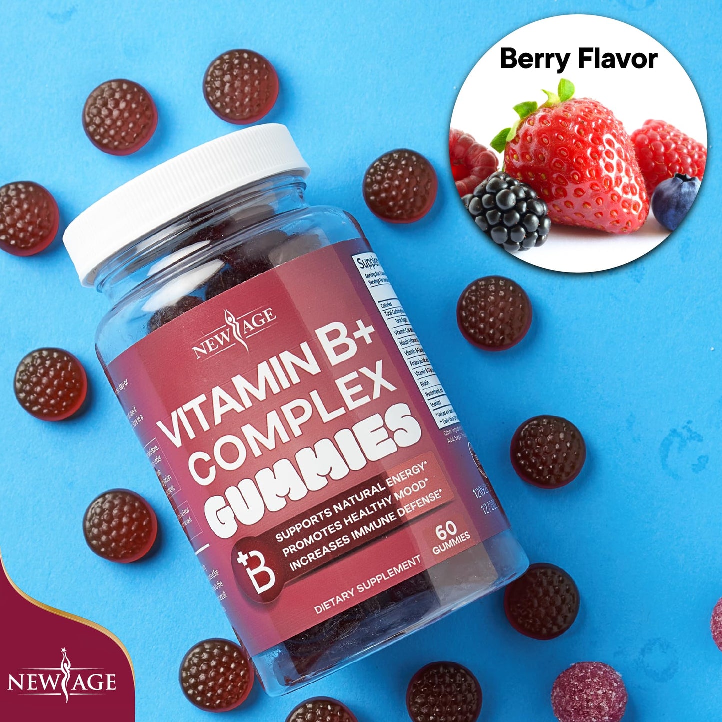 NEW AGE Vitamin B Complex Gummies with Vitamin B3, B6, & B12 – with Biotin, Folic Acid & Vitamin C – Gluten-Free, Vegan - PrimeBioHealth - canada supplements