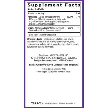 New Chapter Magnesium + Ashwagandha Supplement, 325 mg with Magnesium Glycinate for Muscle Relaxation & Recovery, Heart, Nerve & Bone Health, 2.5X Absorption - PrimeBioHealth - canada supplements