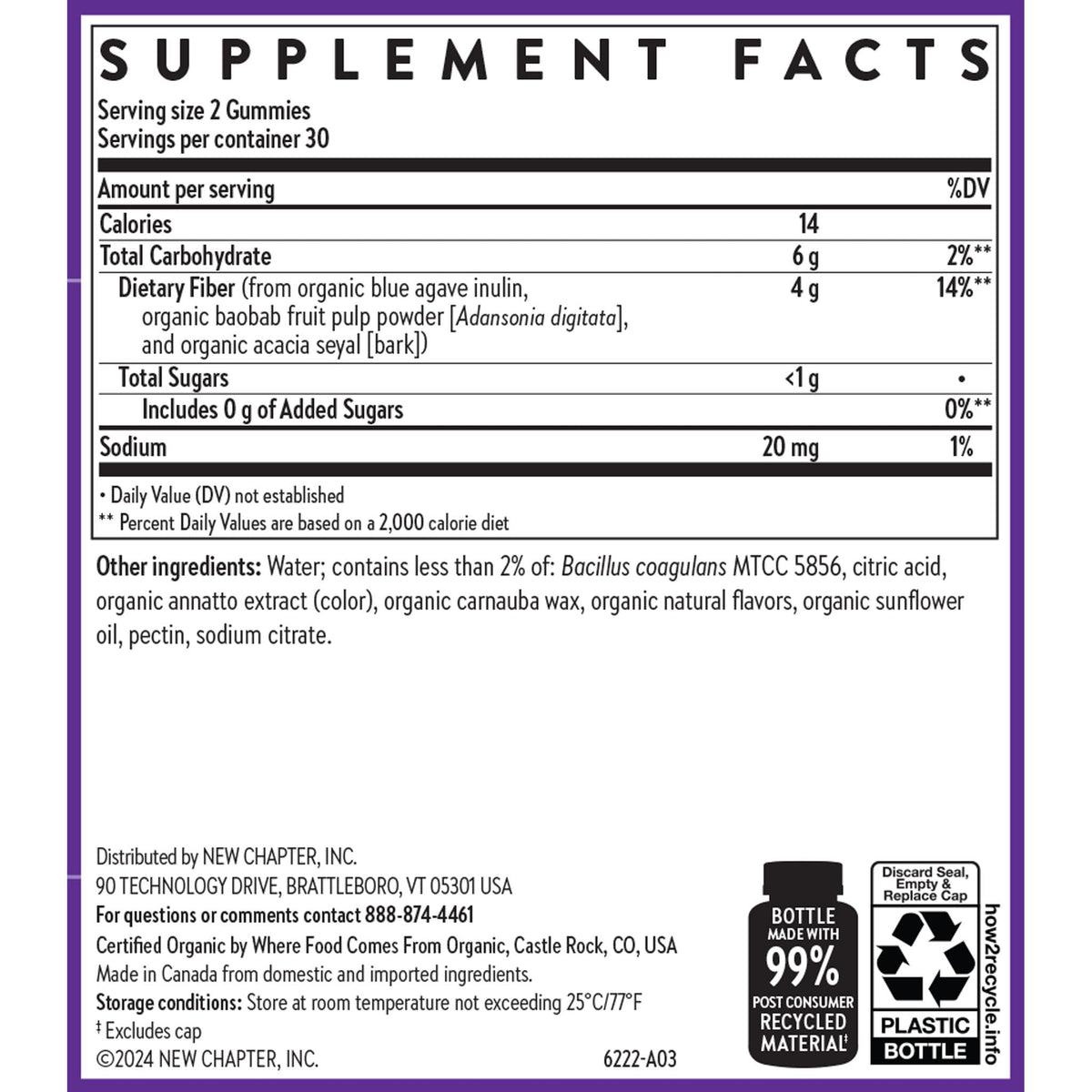 New Chapter Organic Fiber Gummies for Adults & Kids (Age 4+), Plant-Based Prebiotic Fiber for Digestive Health, Vegan, Non-GMO, USDA Organic - PrimeBioHealth - canada supplements