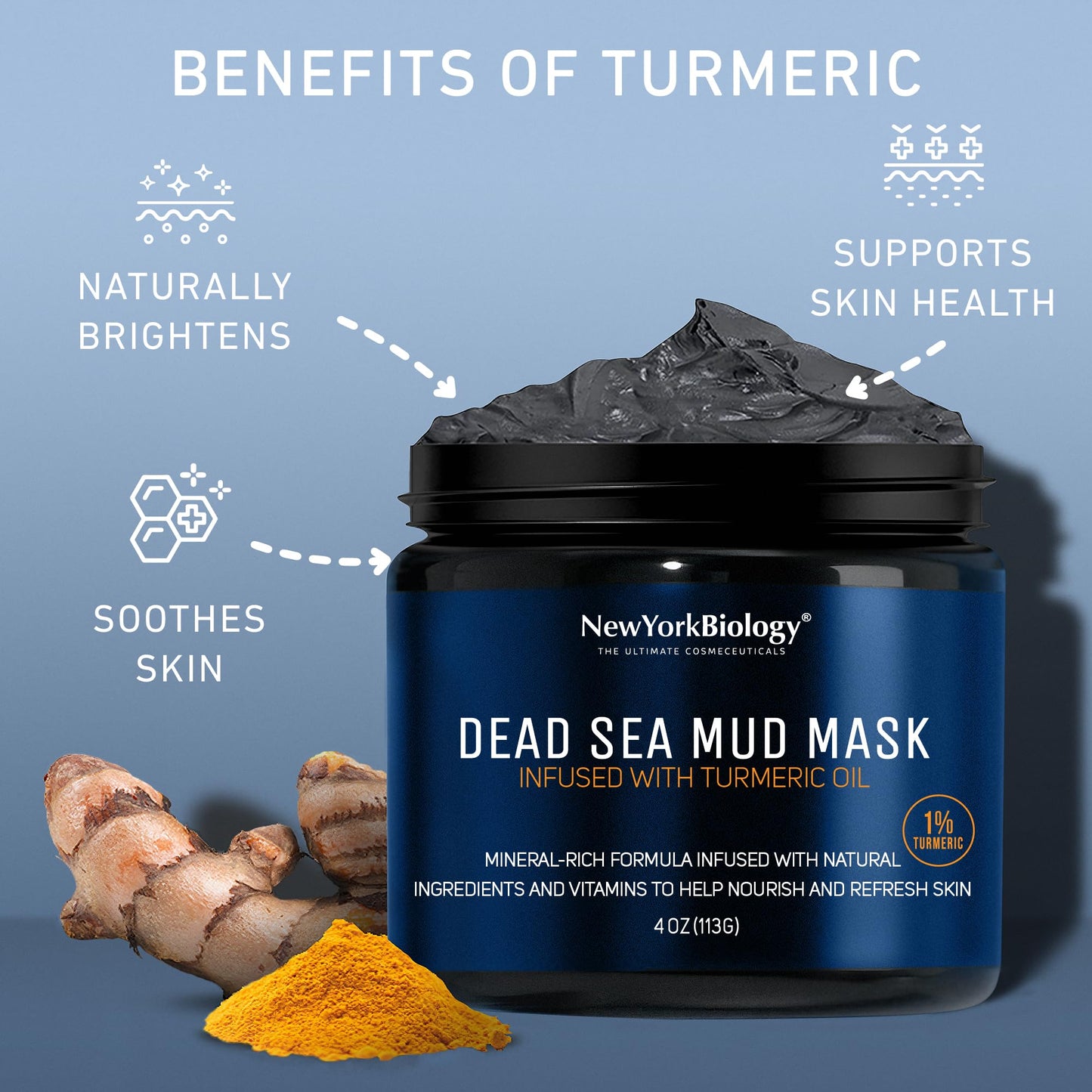 New York Biology Dead Sea Mud Mask for Face and Body | with Turmeric Oil | Spa Quality Pore Refiner for Oily Skin | Natural Skincare for Women & Men - PrimeBioHealth - canada supplements