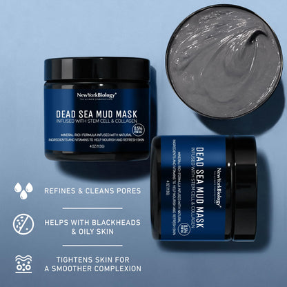 New York Biology Dead Sea Mud Mask for Face, Body | with Stem Cell and Collagen | Spa Quality Pore Refiner for Oily Skin - PrimeBioHealth - canada supplements