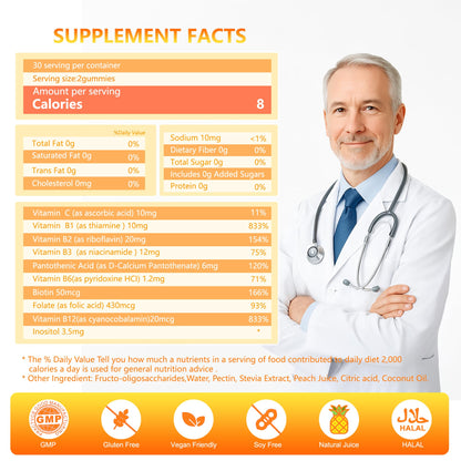 NEWOLITE Vitamin B Complex Gummies for Adult Kid-Pineapple Flavor-Chewable Supplement with 8 Essential B Vitamins - PrimeBioHealth - canada supplements