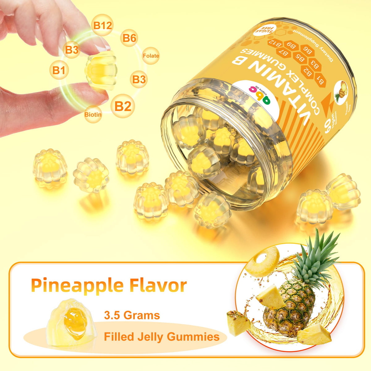 NEWOLITE Vitamin B Complex Gummies for Adult Kid-Pineapple Flavor-Chewable Supplement with 8 Essential B Vitamins - PrimeBioHealth - canada supplements