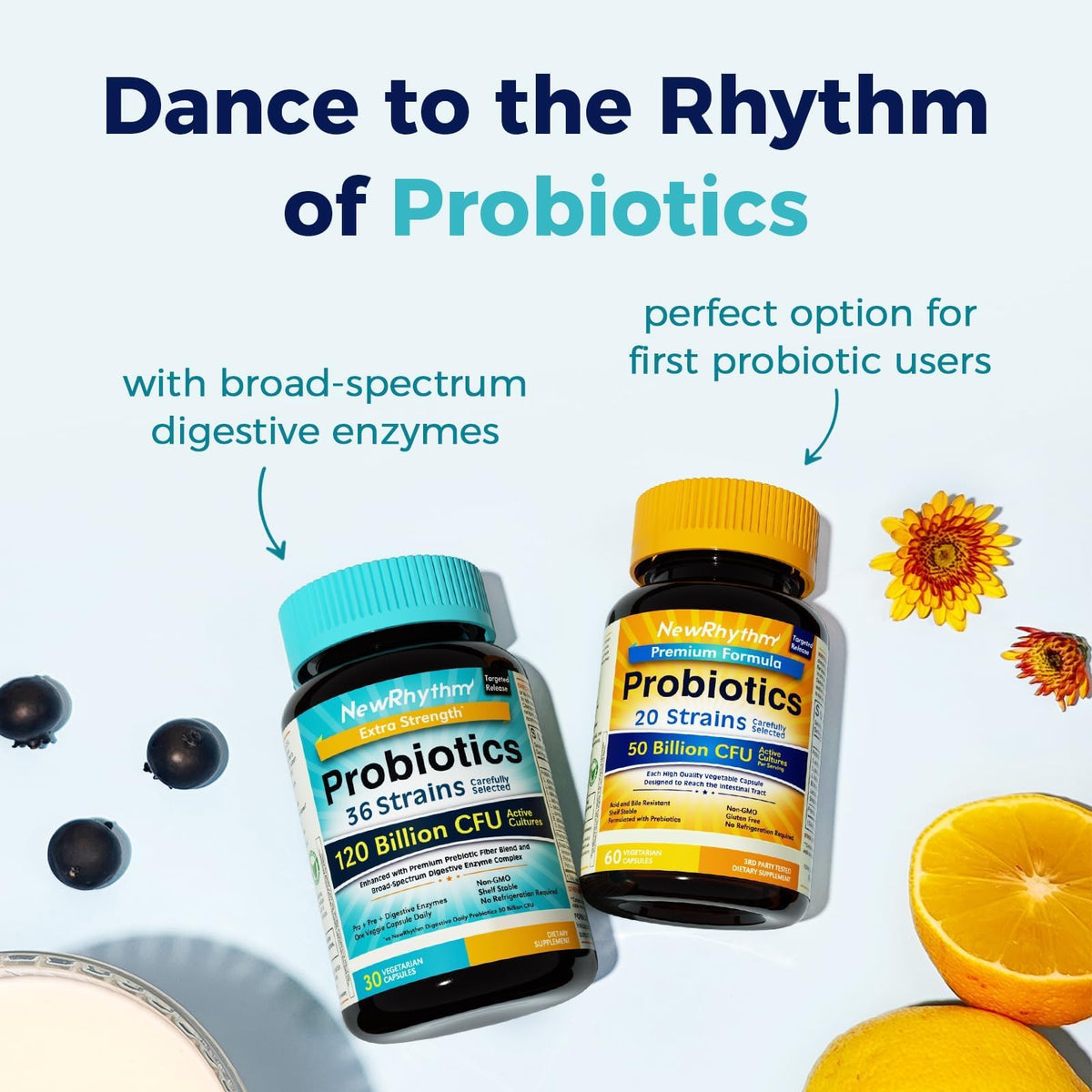 NewRhythm Probiotics 120 Billion CFU 36 Strains, 3-in-1 Probiotics with Prebiotics & Enzymes, Probioticos for Women & Men, - PrimeBioHealth - canada supplements