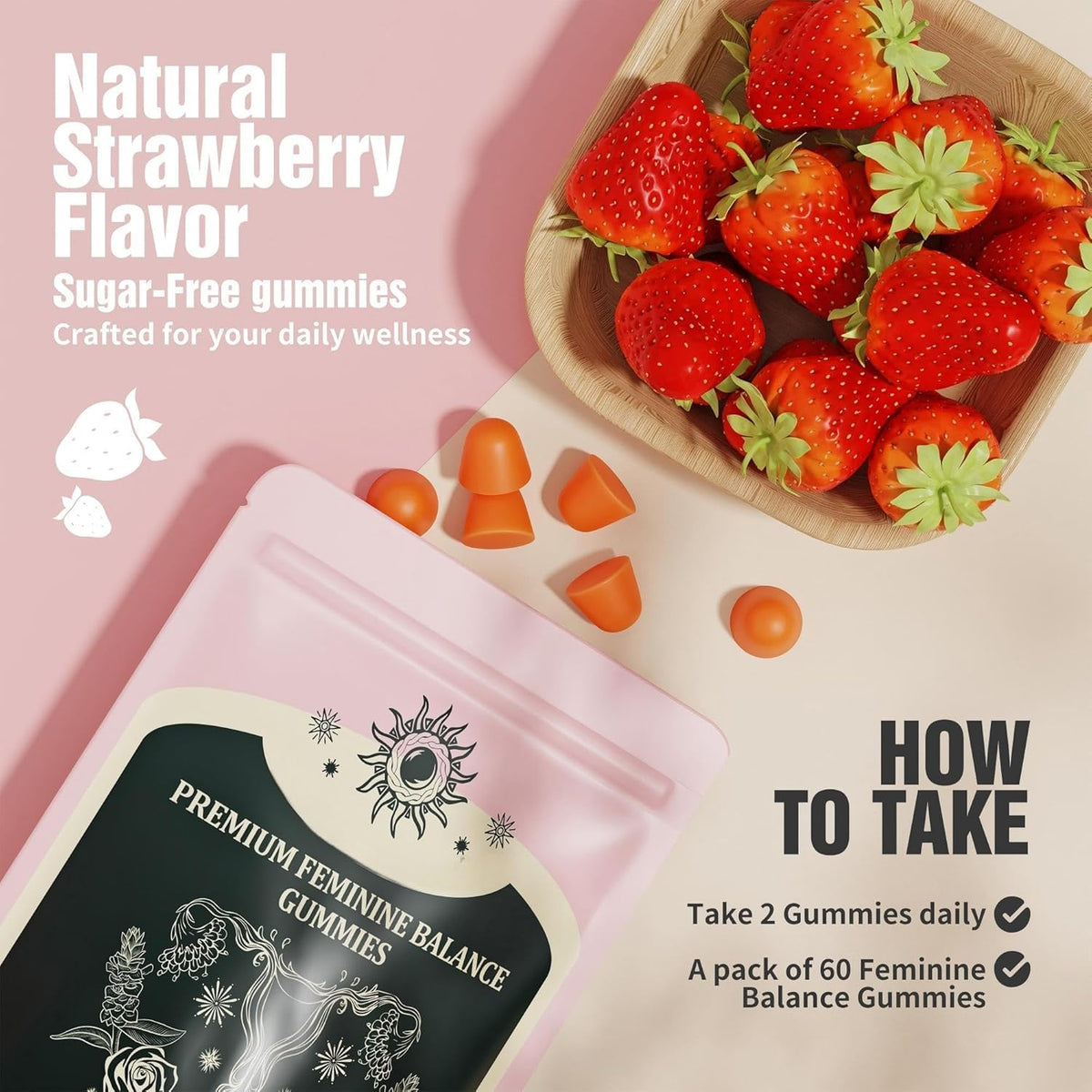 NIUSISE Feminine Balance Gummies, Premium Balance Supplement for Women PH Health, Immune Support, Energy Support, Vegan, Gluten-Free, Strawberry Flavor, - PrimeBioHealth - canada supplements