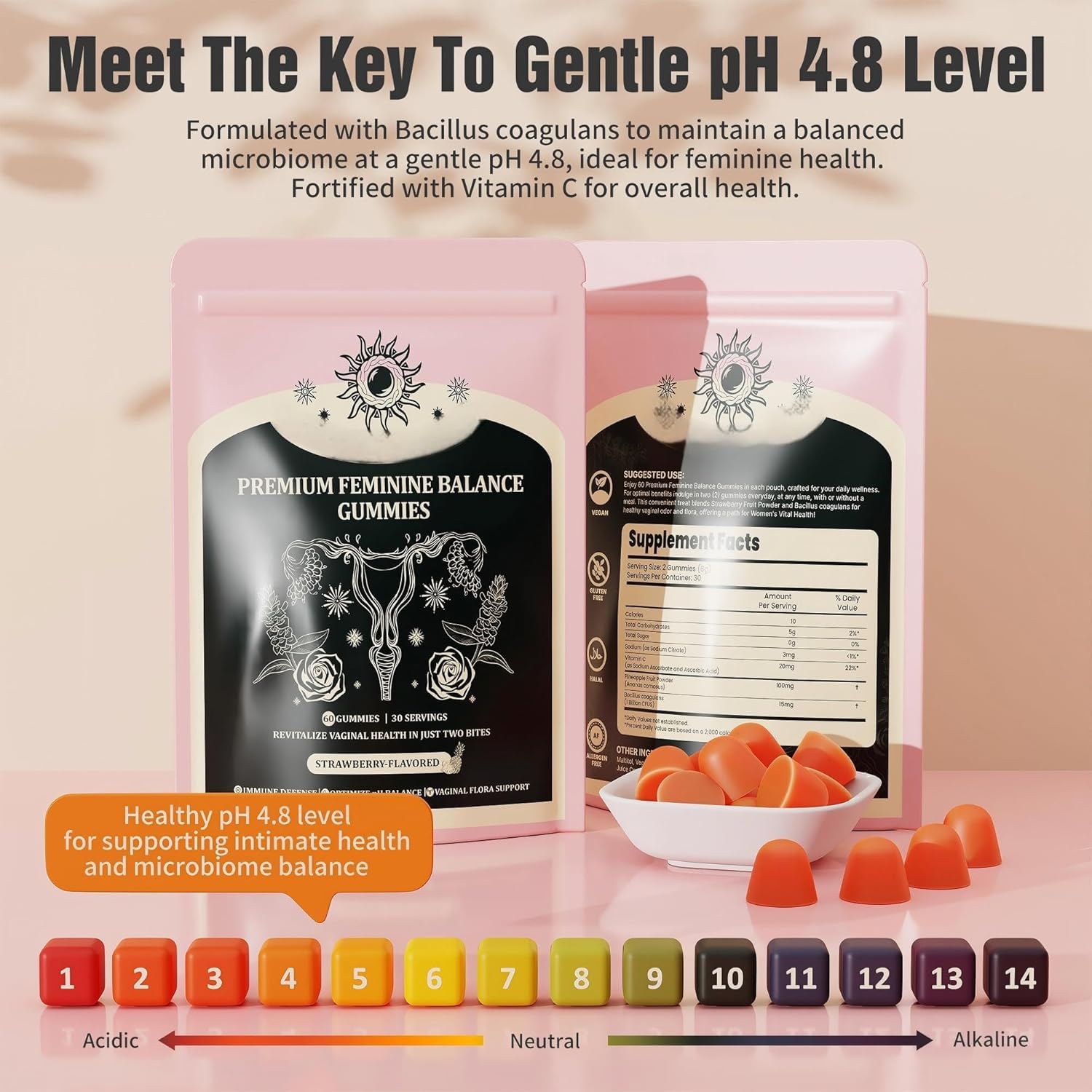 NIUSISE Feminine Balance Gummies, Premium Balance Supplement for Women PH Health, Immune Support, Energy Support, Vegan, Gluten-Free, Strawberry Flavor, - PrimeBioHealth - canada supplements