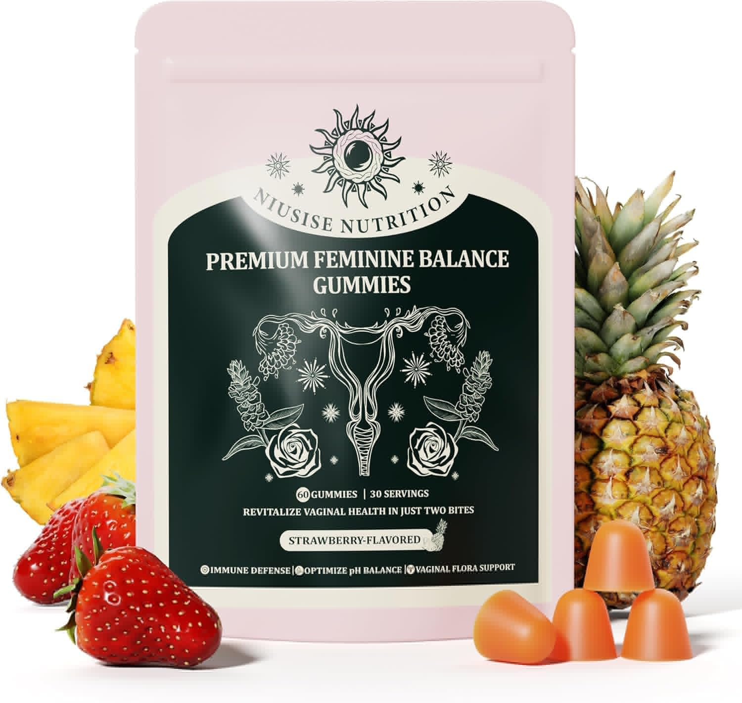 NIUSISE Feminine Balance Gummies, Premium Balance Supplement for Women PH Health, Immune Support, Energy Support, Vegan, Gluten-Free, Strawberry Flavor, - PrimeBioHealth - canada supplements