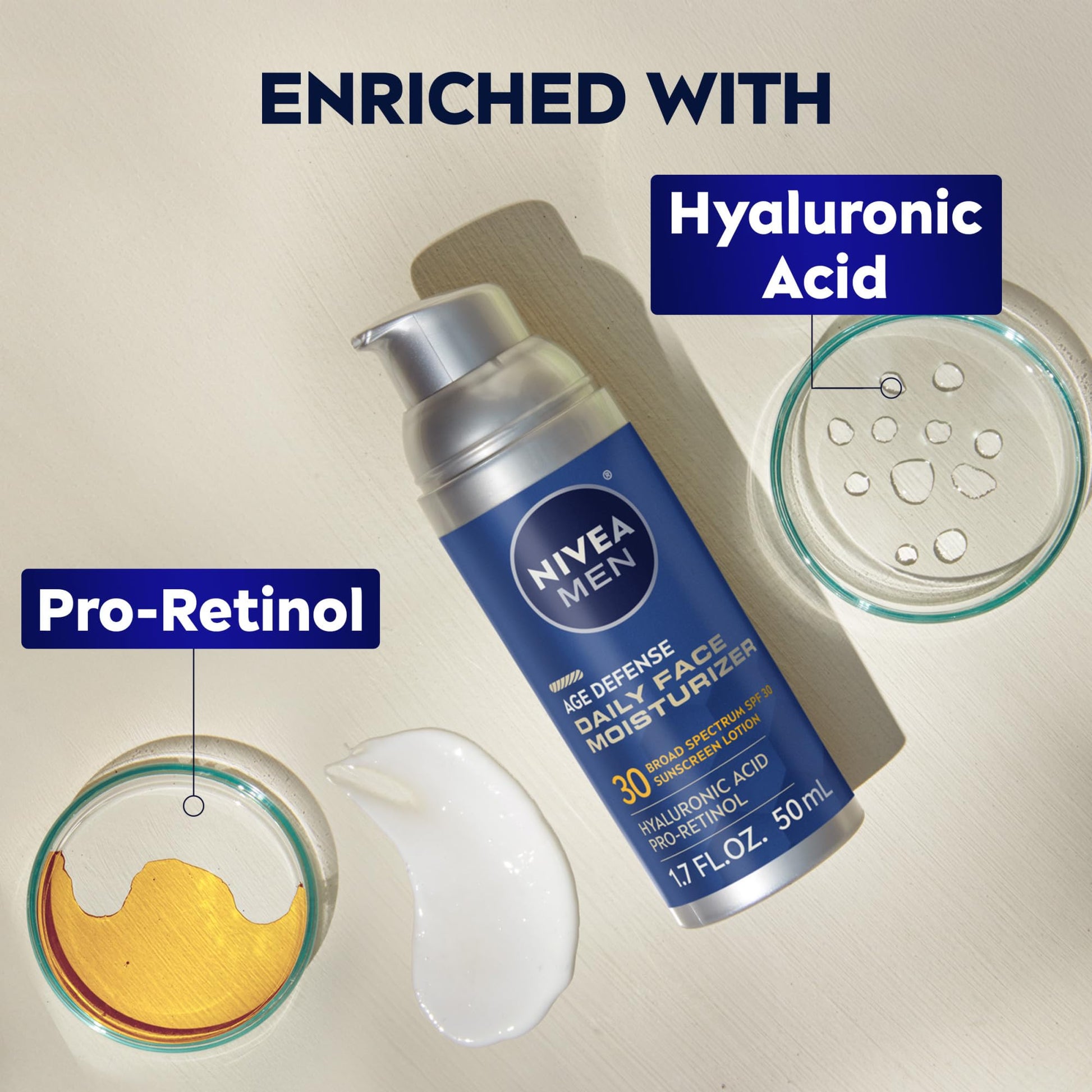 NIVEA MEN Age Defense Daily Face Moisturizer with Broad Spectrum SPF 30 Sunscreen, Pro-Retinol and Hyaluronic Acid, Beard-Friendly - PrimeBioHealth - canada supplements