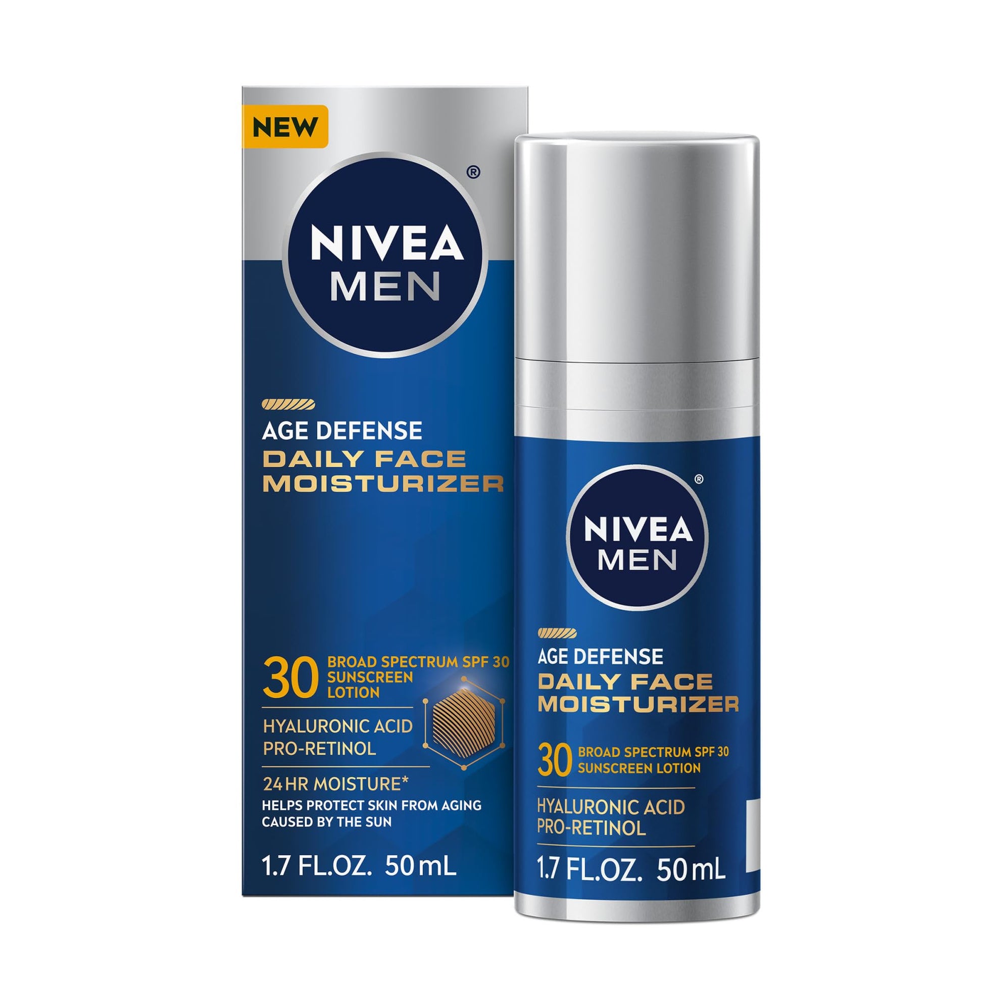 NIVEA MEN Age Defense Daily Face Moisturizer with Broad Spectrum SPF 30 Sunscreen, Pro-Retinol and Hyaluronic Acid, Beard-Friendly - PrimeBioHealth - canada supplements