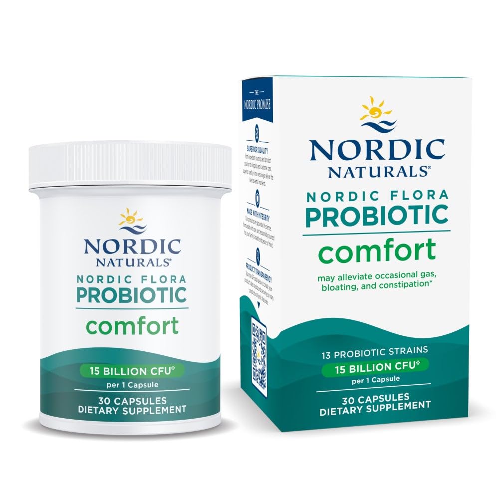 Nordic Naturals Nordic Flora Probiotic Comfort - 30 Capsules - 13 Probiotic Strains w/ 15 Billion Cultures - Supports Regularity & Digestive Comfort, Alleviates Bloating - PrimeBioHealth - canada supplements