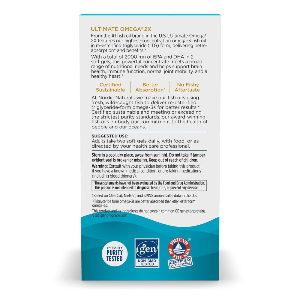 Nordic Naturals Ultimate Omega 2X, Lemon Flavor - 120 Soft Gels - 2150 mg Omega-3 - High-Potency Fish Oil with EPA & DHA - Promotes Brain & Heart Health - PrimeBioHealth - canada supplements