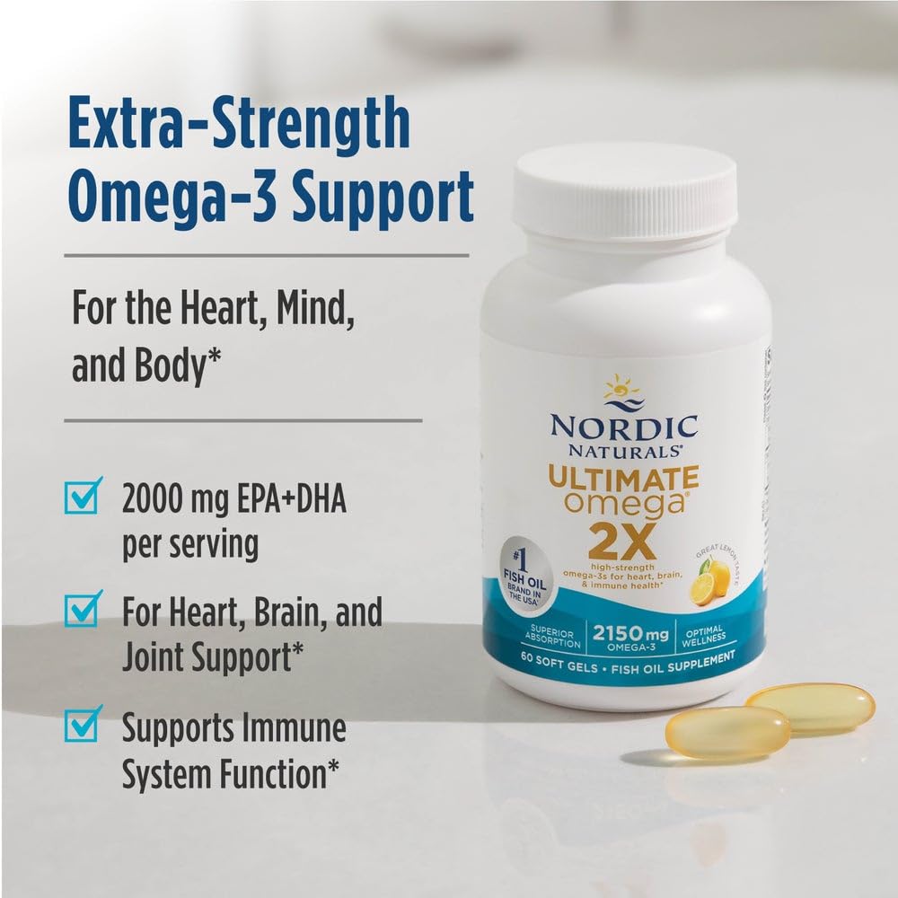 Nordic Naturals Ultimate Omega 2X, Lemon Flavor - 120 Soft Gels - 2150 mg Omega-3 - High-Potency Fish Oil with EPA & DHA - Promotes Brain & Heart Health - PrimeBioHealth - canada supplements