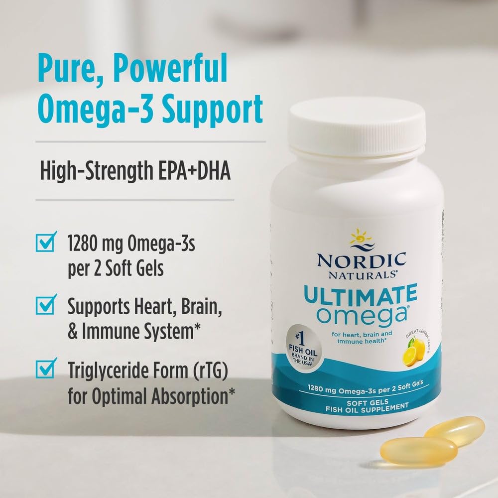 Nordic Naturals Ultimate Omega, Lemon Flavor - 90 Soft Gels - 1280 mg Omega-3 - High-Potency Omega-3 Fish Oil Supplement with EPA & DHA - PrimeBioHealth - canada supplements