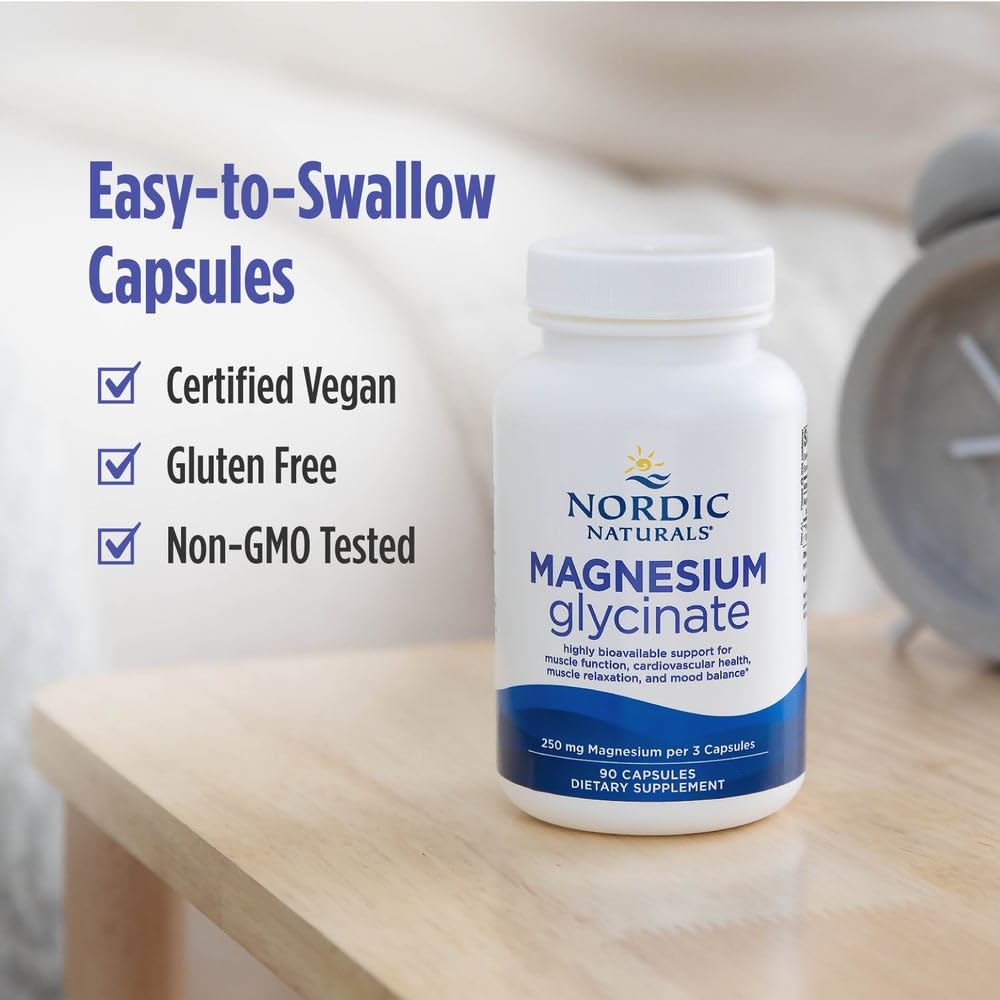 Nordic Naturals Vegetarian Magnesium Glycinate Capsules, Unflavored, 90 Count - 250mg Magnesium per Serving - Highly Bioavailable Support for Muscle & Cardiovascular - PrimeBioHealth - canada supplements