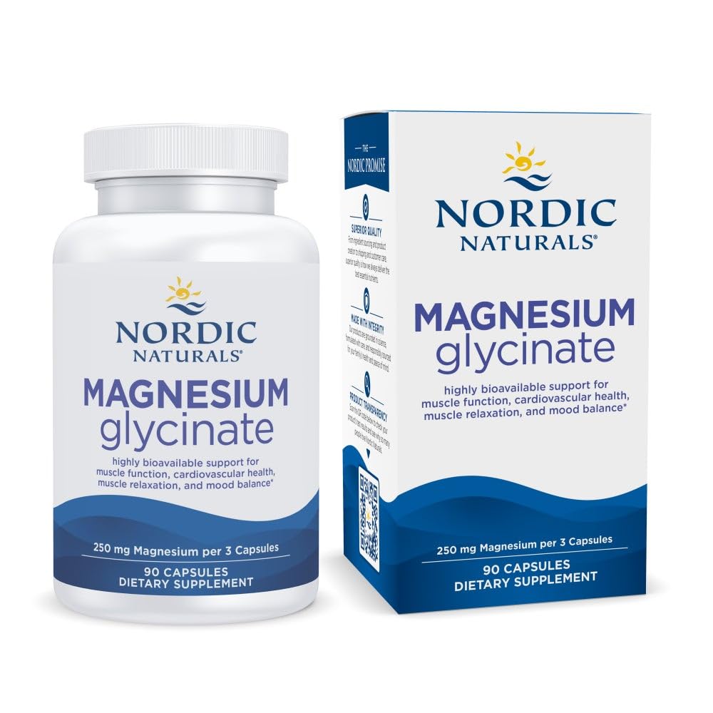 Nordic Naturals Vegetarian Magnesium Glycinate Capsules, Unflavored, 90 Count - 250mg Magnesium per Serving - Highly Bioavailable Support for Muscle & Cardiovascular - PrimeBioHealth - canada supplements