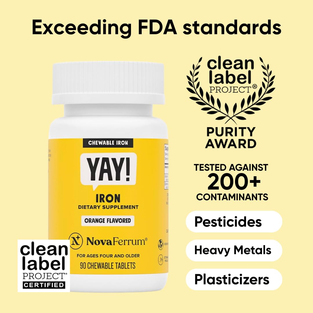 NovaFerrum Yay | Chewable Iron Supplement for Kids & Adults Ages 4 and Over | 18mg of Iron | 90 Servings | Sugar Free - PrimeBioHealth - canada supplements