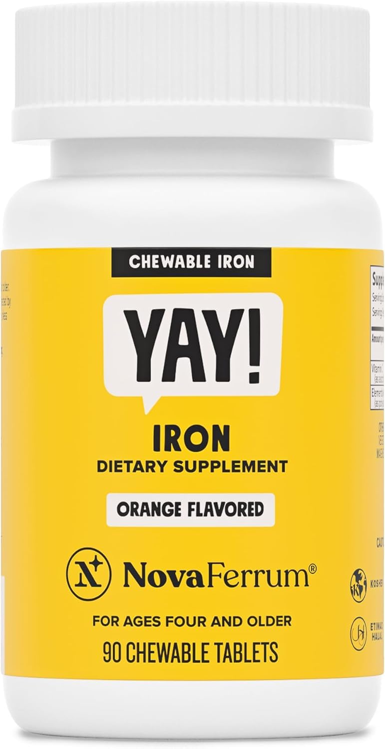 NovaFerrum Yay | Chewable Iron Supplement for Kids & Adults Ages 4 and Over | 18mg of Iron | 90 Servings | Sugar Free - PrimeBioHealth - canada supplements