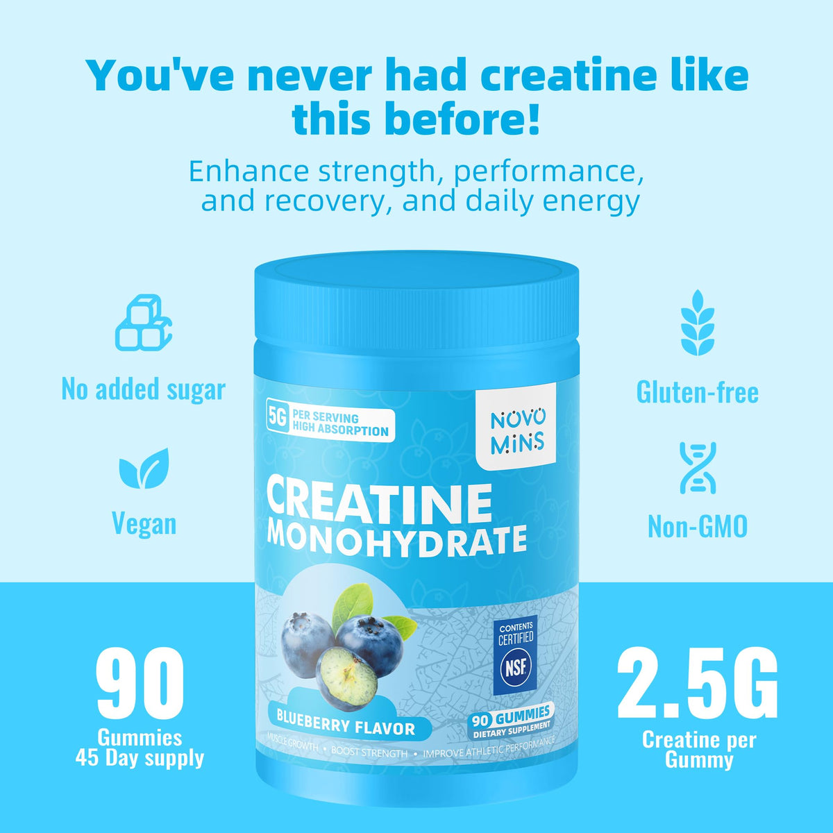 novomins Creatine Monohydrate Gummies 5000mg for Men & Women, Chewables Creatine Monohydrate for Muscle Strength, Muscle Builder, Energy Boost, Pre-Workout Supplement - PrimeBioHealth - canada supplements