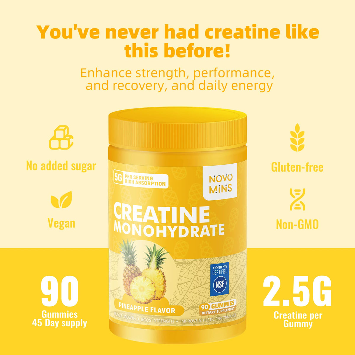 novomins Creatine Monohydrate Gummies for Men & Women, Chewables Creatine Monohydrate for Muscle Strength, Muscle Builder, Energy Boost, Pre-Workout Supplement - PrimeBioHealth - canada supplements