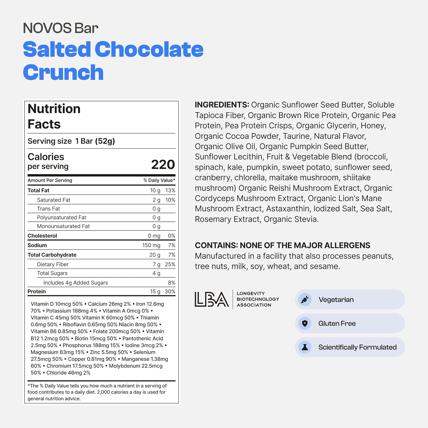 NOVOS Longevity Protein Bar Variety Pack (3 Flavors) – Peanut Butter, Mixed Berry Crunch & Salted Chocolate Crunch | 15g Protein, 20 Superfoods & Longevity Nutrients | Healthy Snack for Energy & Focus - PrimeBioHealth - canada supplements