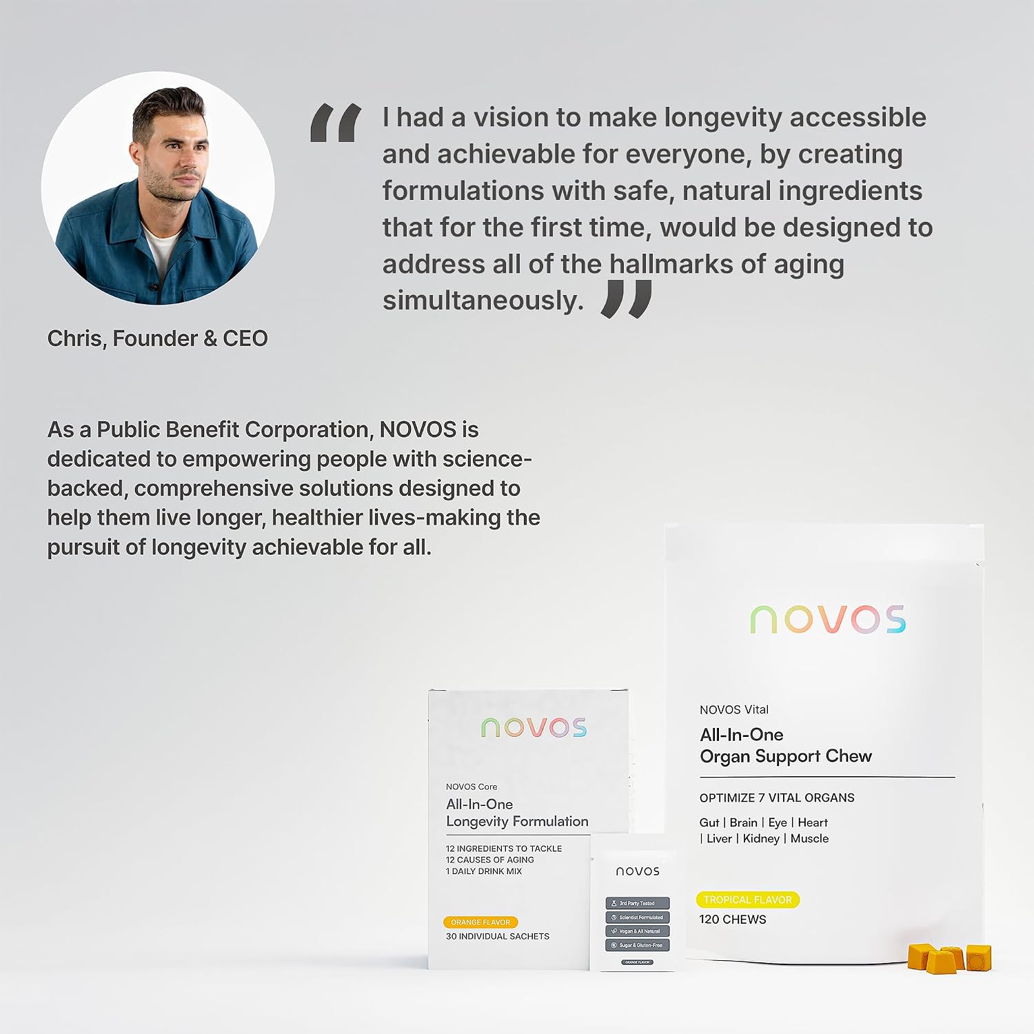 Novos Vital Chews | All-In-One Organ Support | Liver, Brain, Eyes, Heart & Gut Support for Men & Women | Nattokinase, Lutein, Inulin, Rutin & More | Tropical Flavor (120 Count) - PrimeBioHealth - canada supplements