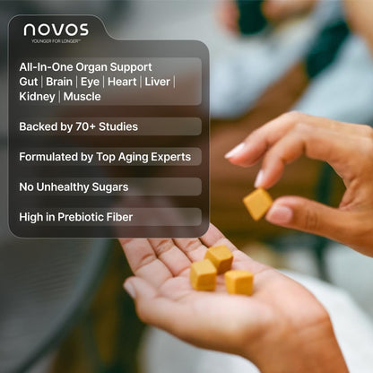 Novos Vital Chews | All-In-One Organ Support | Liver, Brain, Eyes, Heart & Gut Support for Men & Women | Nattokinase, Lutein, Inulin, Rutin & More | Tropical Flavor (120 Count) - PrimeBioHealth - canada supplements