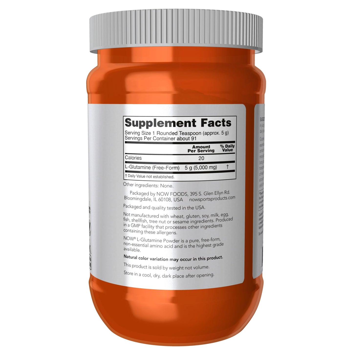 NOW Foods Sports Nutrition, L-Glutamine Pure Powder, Nitrogen Transporter*, Amino Acid, 1-Pound - PrimeBioHealth - canada supplements