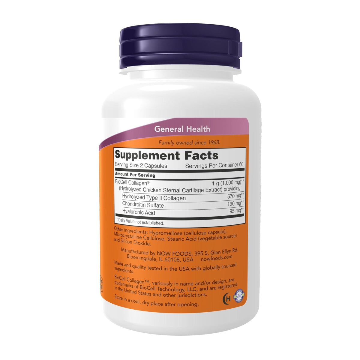 NOW Foods Supplements, BioCell Collagen® Hydrolyzed Type II, Clinically Validated, 120 Veg Capsules - PrimeBioHealth - canada supplements
