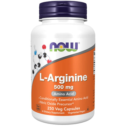 NOW Foods Supplements, L-Arginine 500 mg, Nitric Oxide Precursor*, Amino Acid, 250 Veg Capsules - PrimeBioHealth - canada supplements